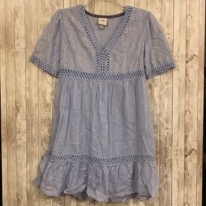 Knox Rose Embroidered Boho Blue Dress with Slip